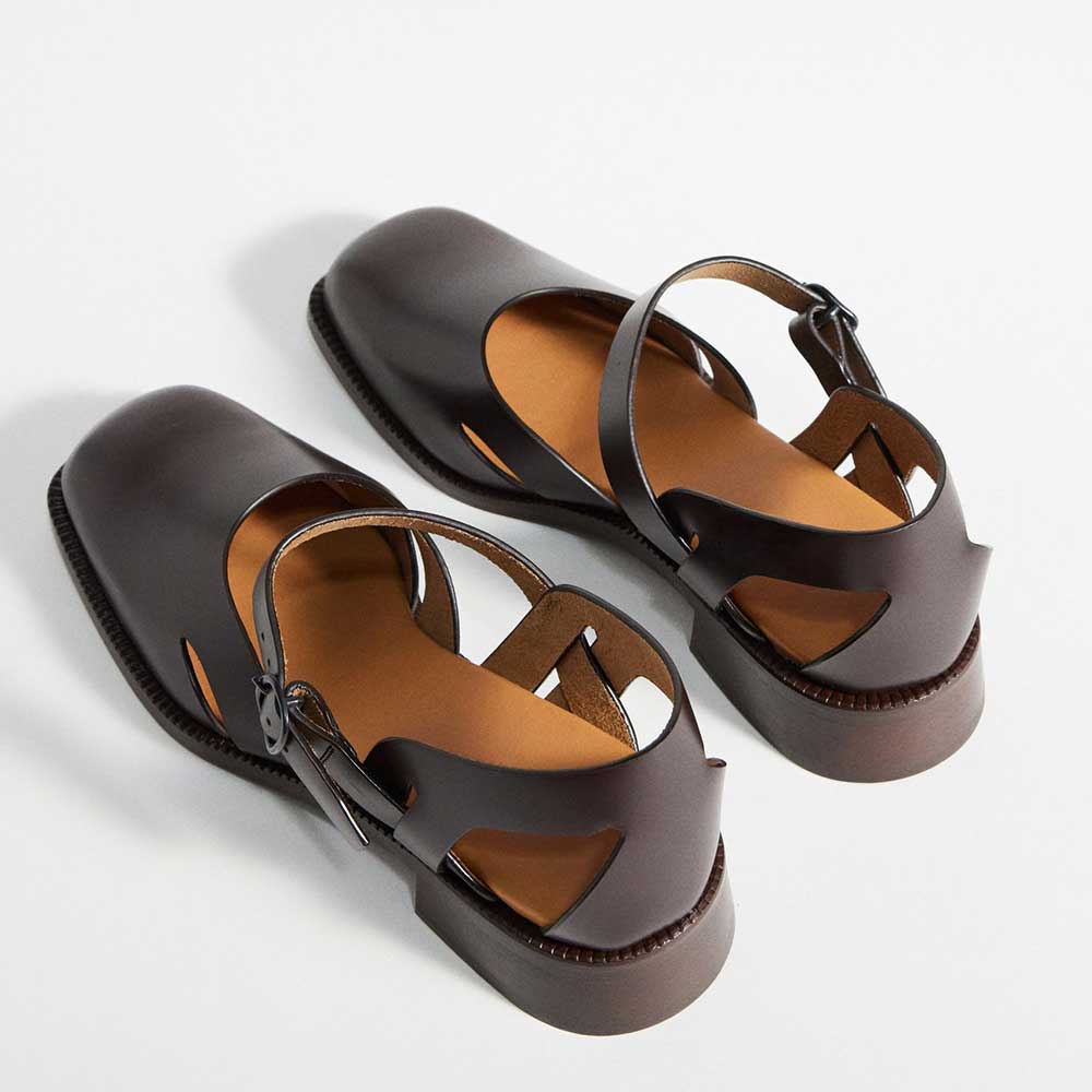Dark Brown Leather Square Toe Buckle Strap Block Heel Mary Janes