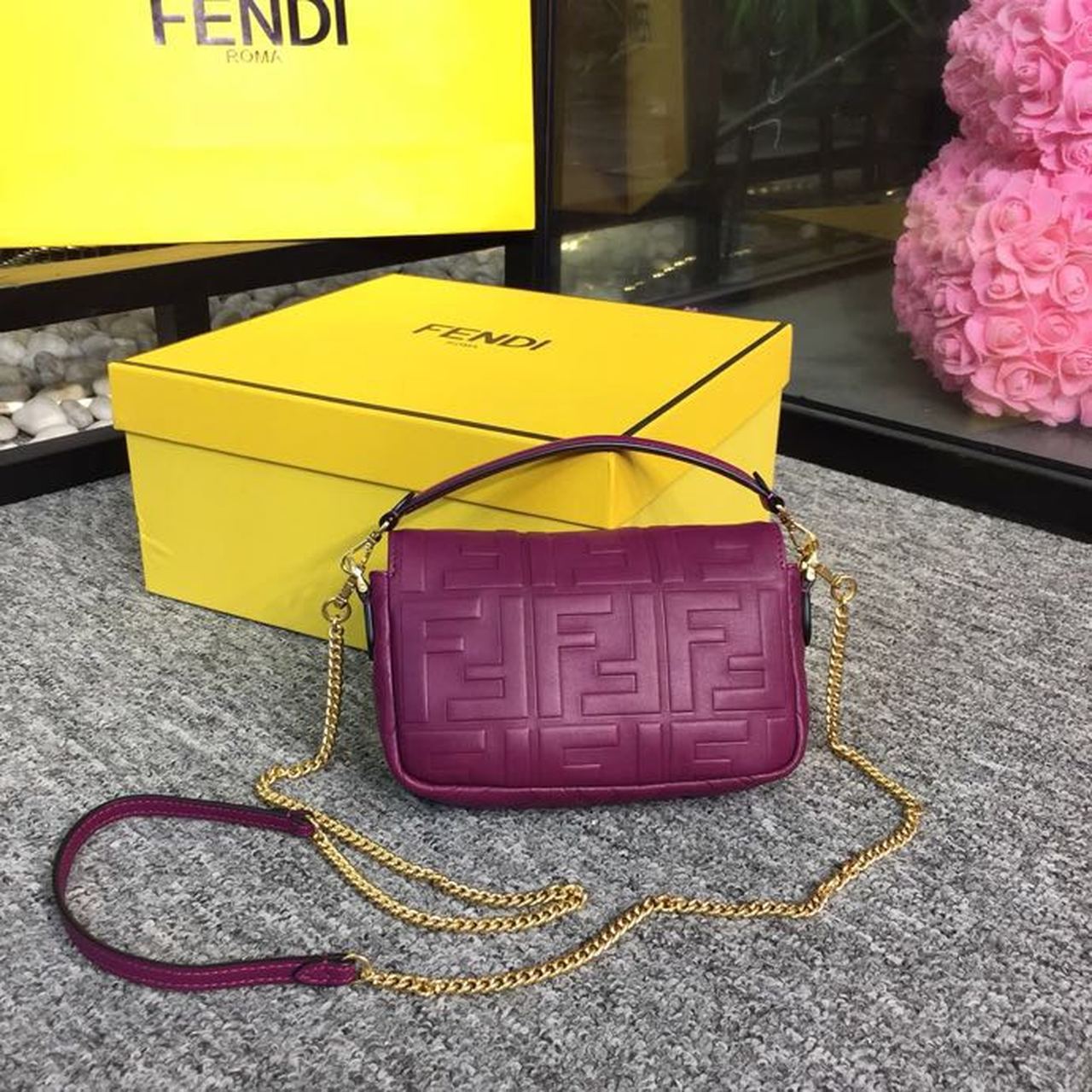 FI Baguette Nappa Purple For Women, Handbags, Shoulder And Crossbody Bags 7.4in/19cm FF 8BS017