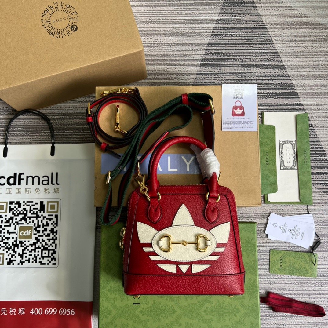 gg x Adidas Horsebit 1955 Mini Bag Red For Women, Women’s Bags 7.9in/20cm gg