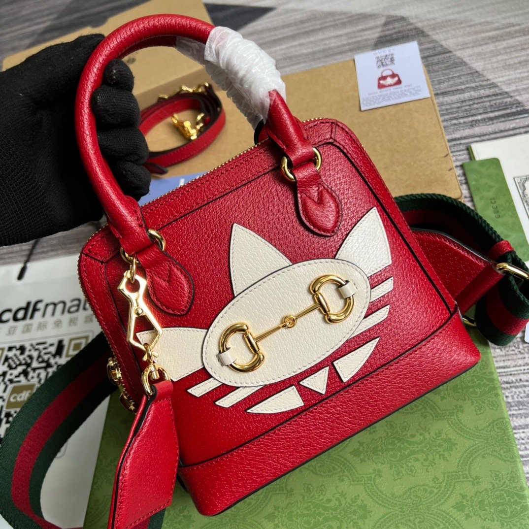 gg x Adidas Horsebit 1955 Mini Bag Red For Women, Women’s Bags 7.9in/20cm gg