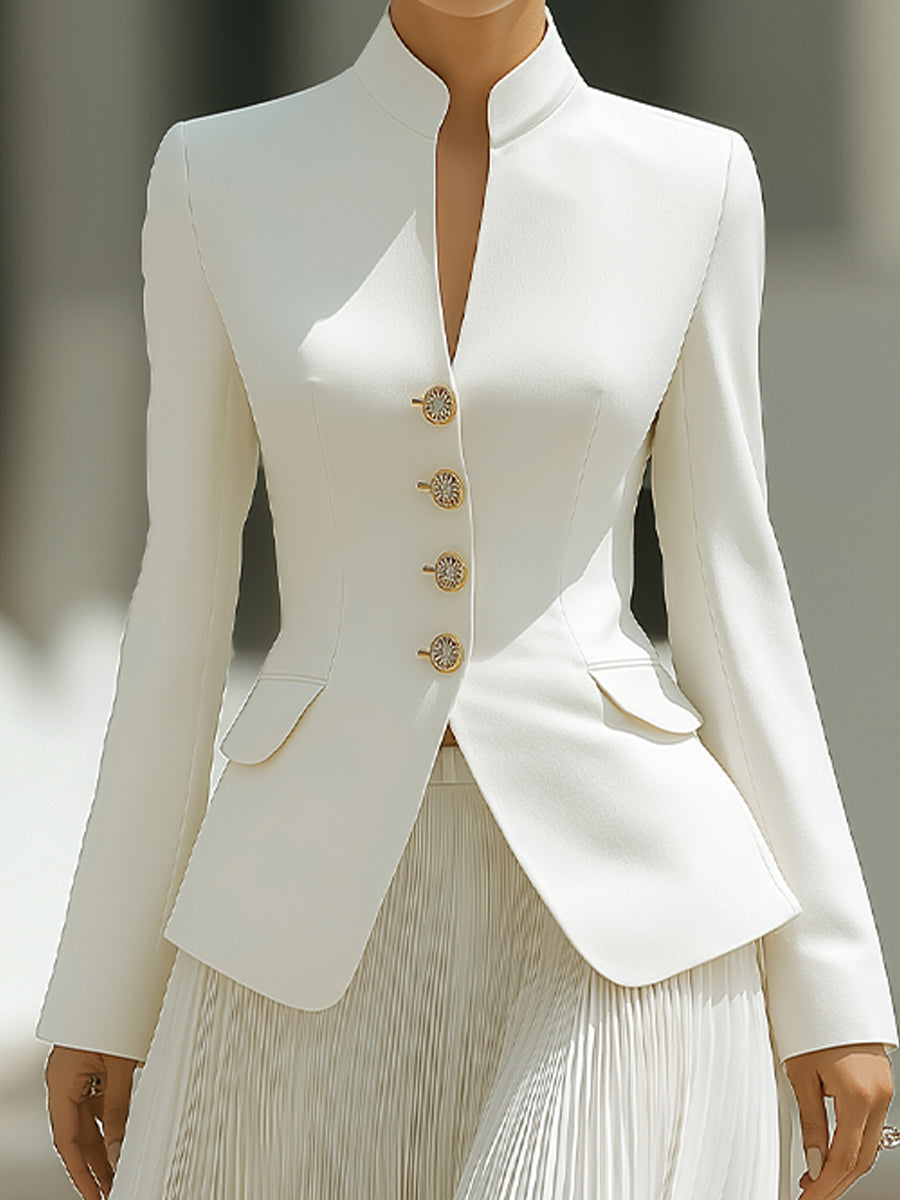Elegant Pleated Skirt & Tailored Jacket Set(Jacket And Skirt Only)