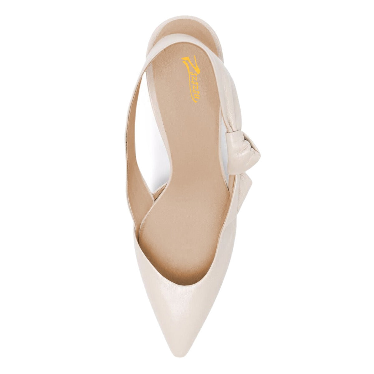 Beige Pointed Toe Mid Cone Heel Knot Slingback Pumps for Women