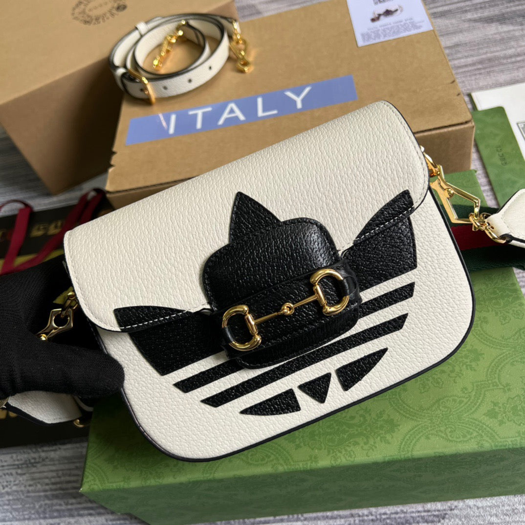 gg x Adidas Horsebit 1955 Mini Bag White For Women, Women’s Bags 8.1in/21cm gg 658574 U3ZDG 8727