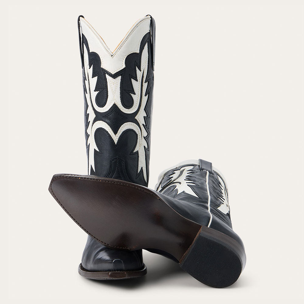 Embroidered Patchwork Mid Calf Black Cowgirl Boots for Women