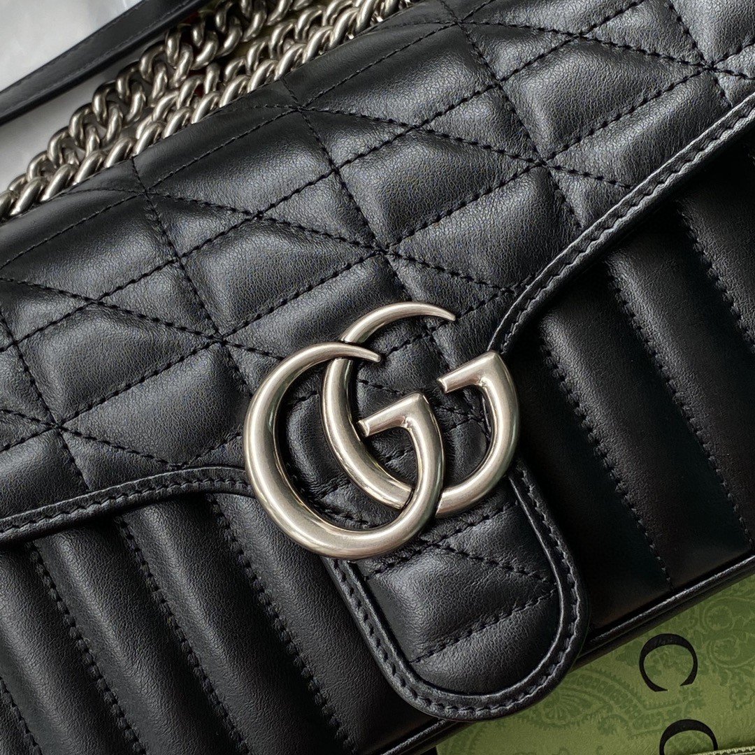 gg Marmont Small Shoulder Bag Black Matelassé For Women 10in/26cm 443497 UM8AN 1000