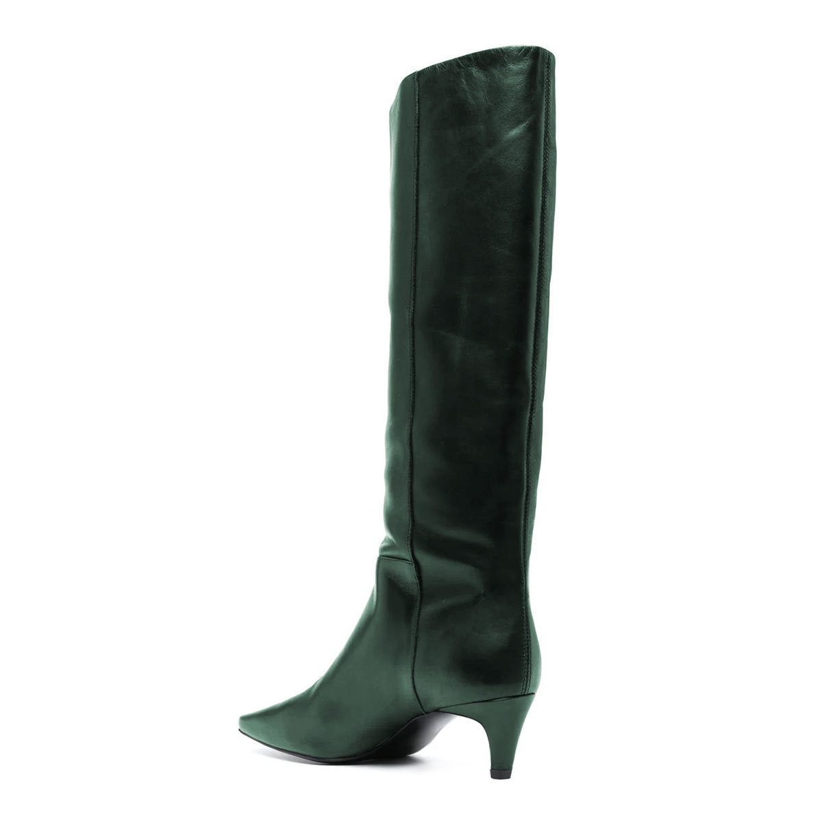 Dark Green Square Toe Kitten Heel Knee-High Tall Boots for Women