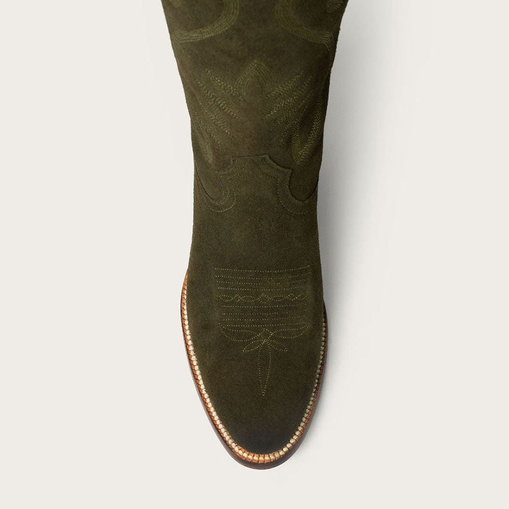 Fashion Olive Snip Toe Chunky Heel Pull-On Embroidered Cowgirl Boots