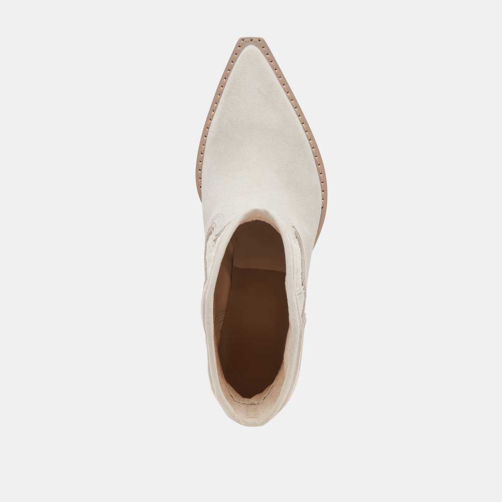 Beige Sand-Tone Pointed Toe Chunky Heel Cowgirl Booties