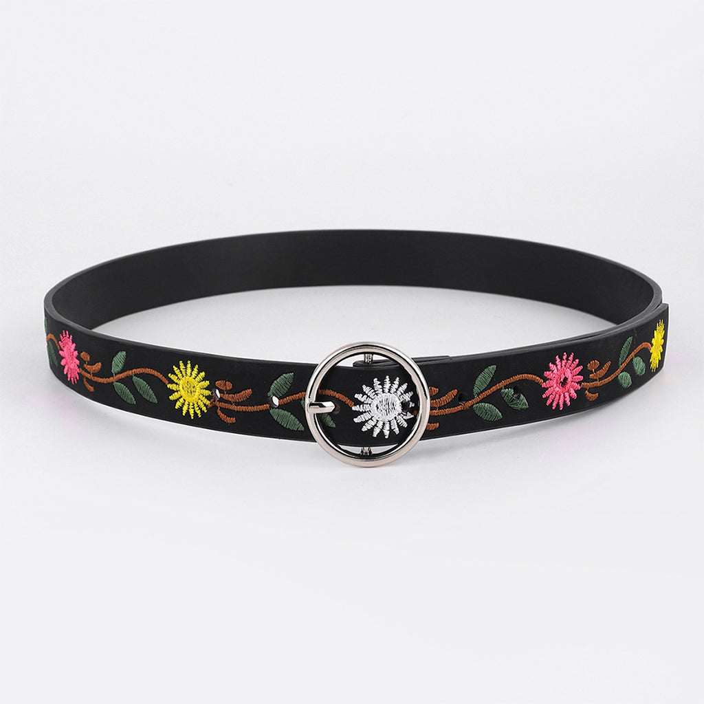 Ethnic Floral Leaf Pattern Embroidered Buckle Belt