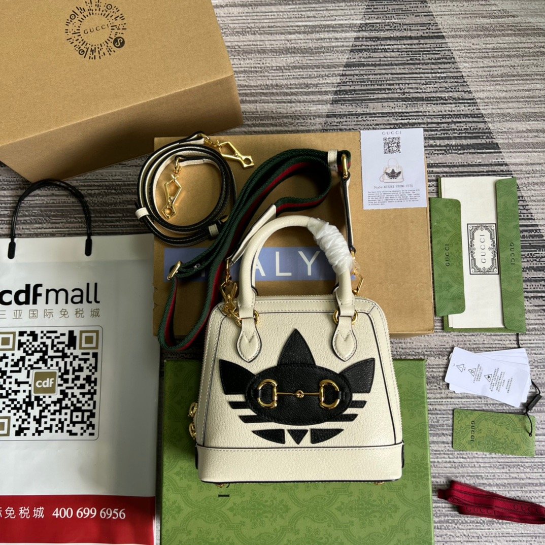 gg x Adidas Horsebit 1955 Mini Bag White For Women, Women’s Bags 7.9in/20cm gg 677212 U3ZDG 8727