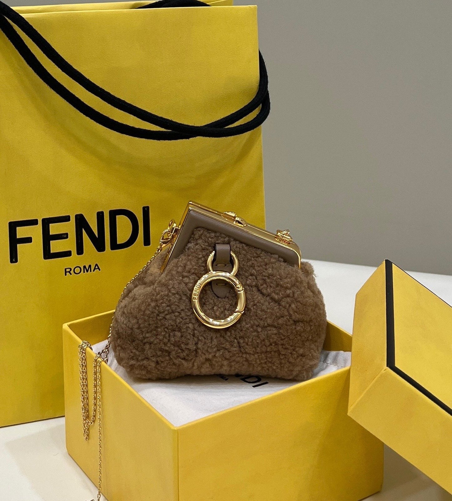 FI First Mini Brown Mink Bag For Woman 11.5cm/4in