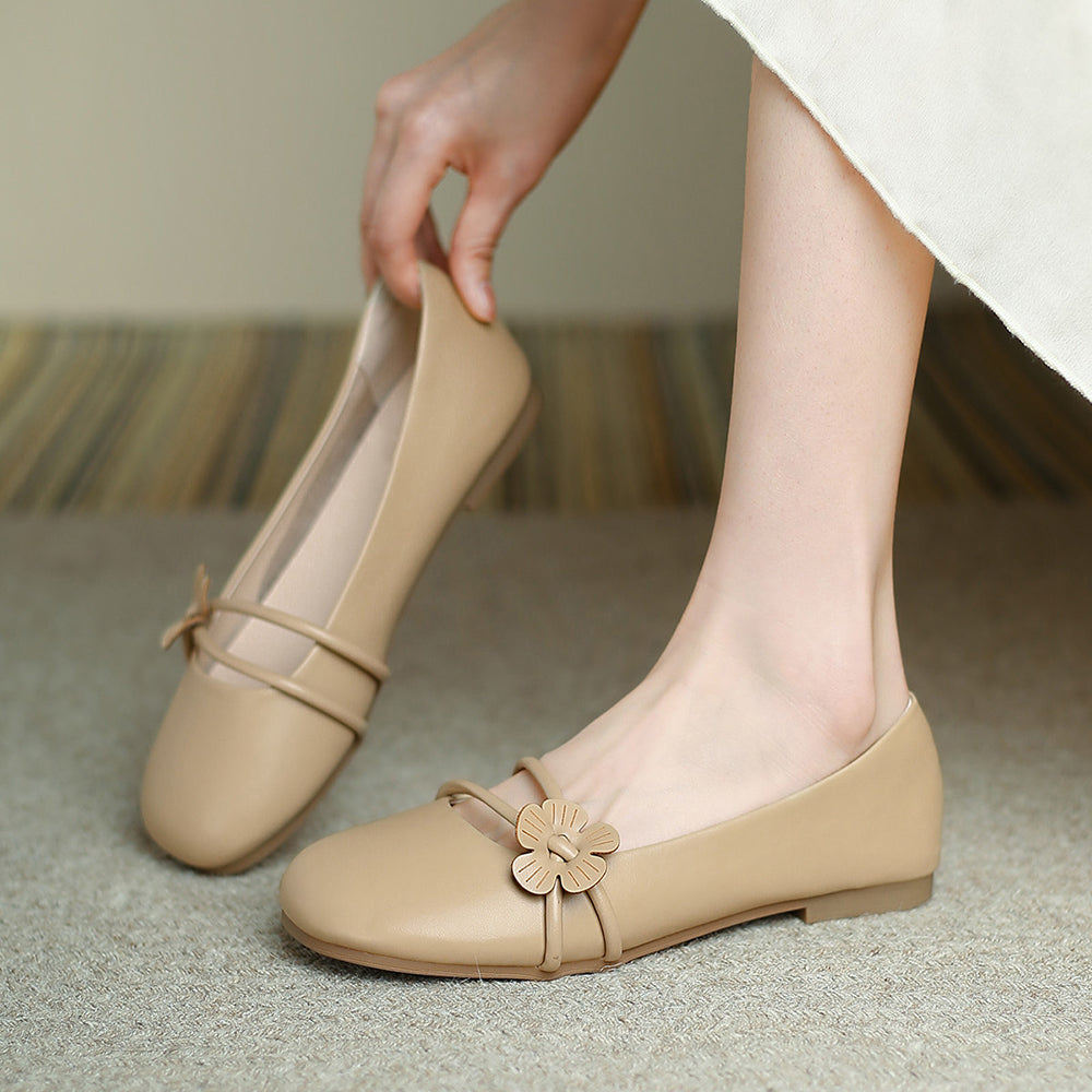 Beige Vegan Leather Round Toe Flat Formal Pumps