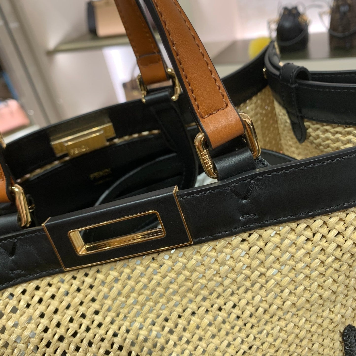 FI Peekaboo X-tote Medium Woven Straw Tote Bag For Women, Handbags 16.1in/41cm FF