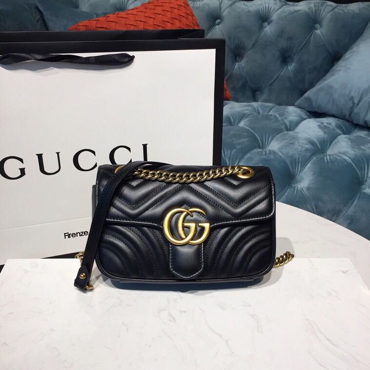 gg Marmont Matelassé Mini Bag Black Matelassé Chevron With A Heart For Women 8.5in/22cm gg 446744 DTDIT 1000