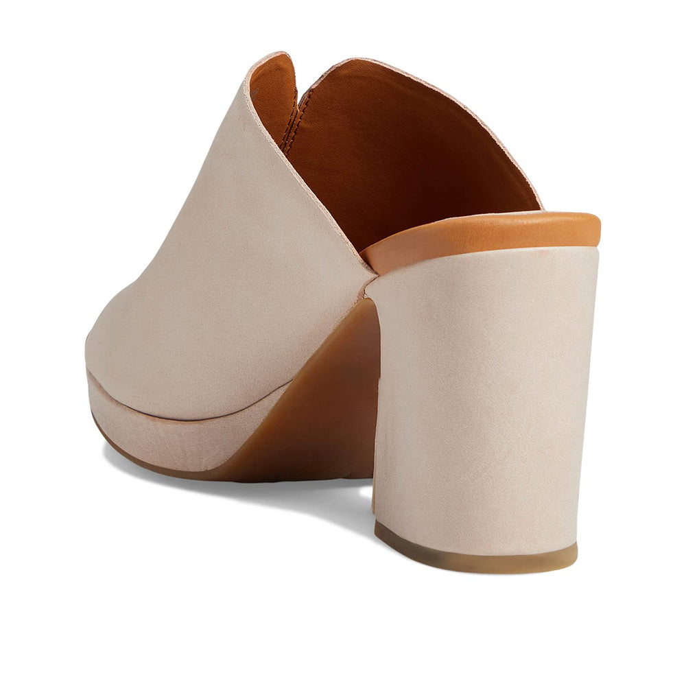 Beige Open Toe 4'' Chunky Heel Platform Elegant Mules