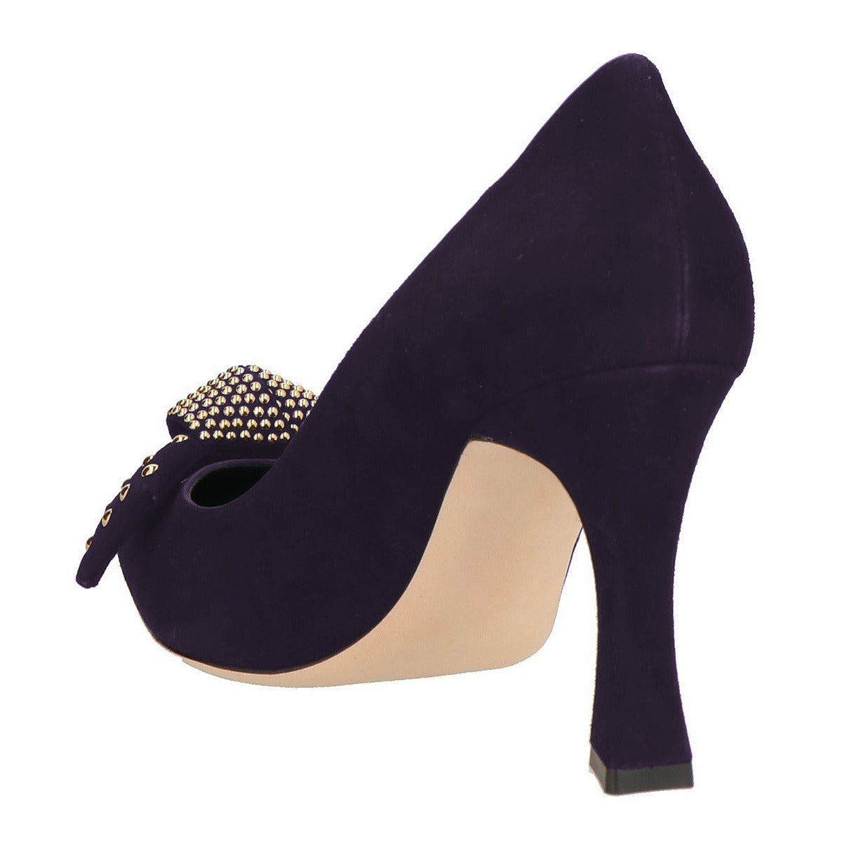 Dark Purple Studded Bow Pointed Toe Chunky Heel Pumps Shoes