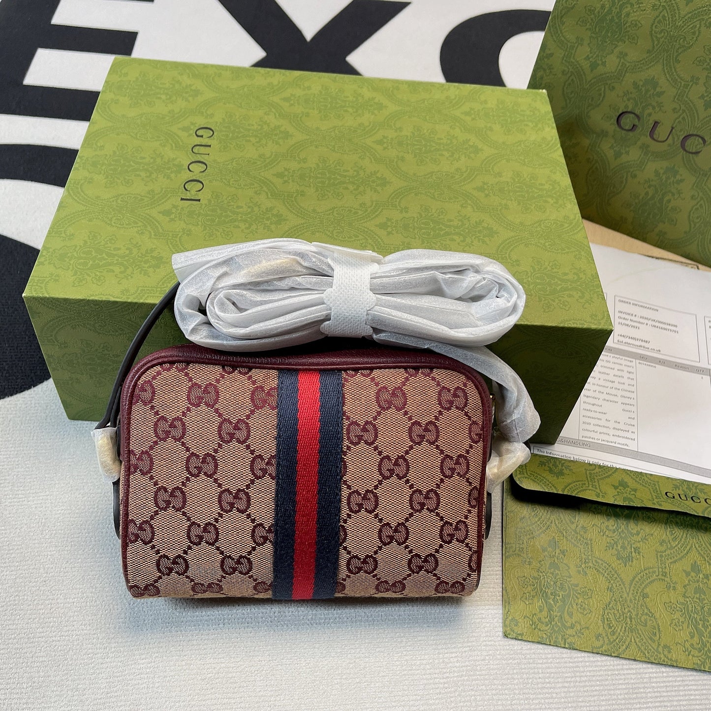 gg Ophidia Mini gg Bag Beige And Burgundy gg Supreme Canvas For Women 7in/17.5cm gg 517350-9Y9MS-9864
