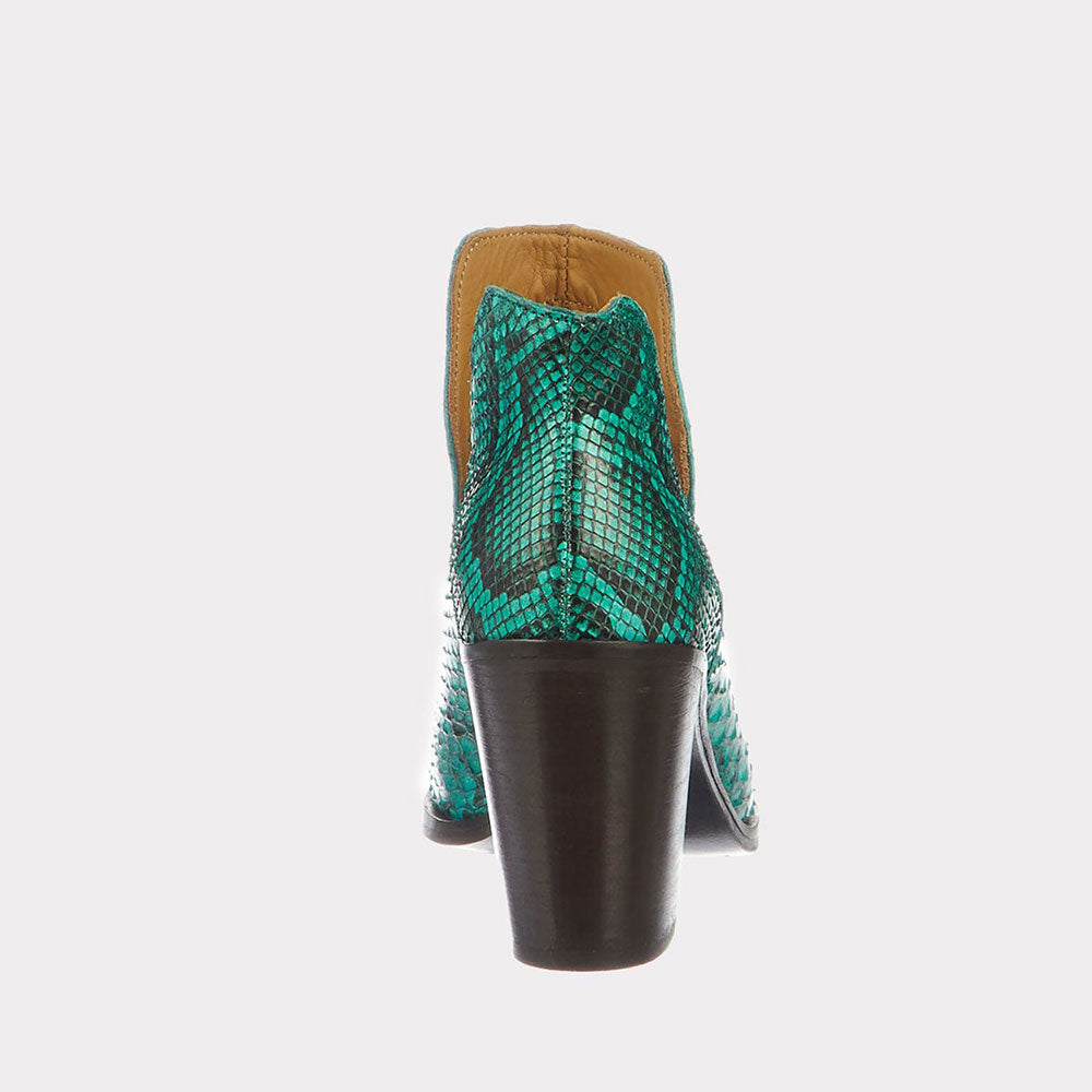 Fashion Black & Green Python Pattern Pointed Toe Short Boots for Women