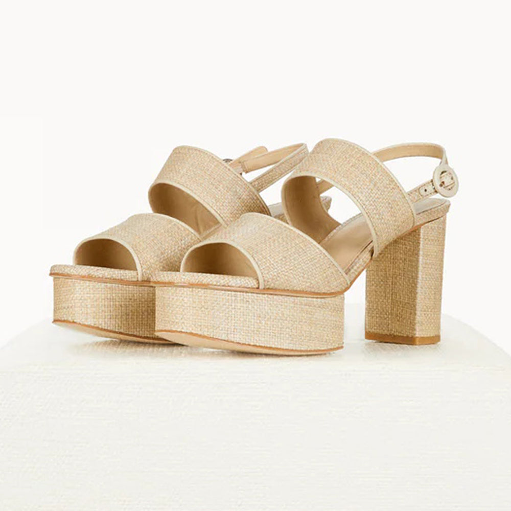 Beige Open Toe Chunky Heel Singback Sandals with Platform