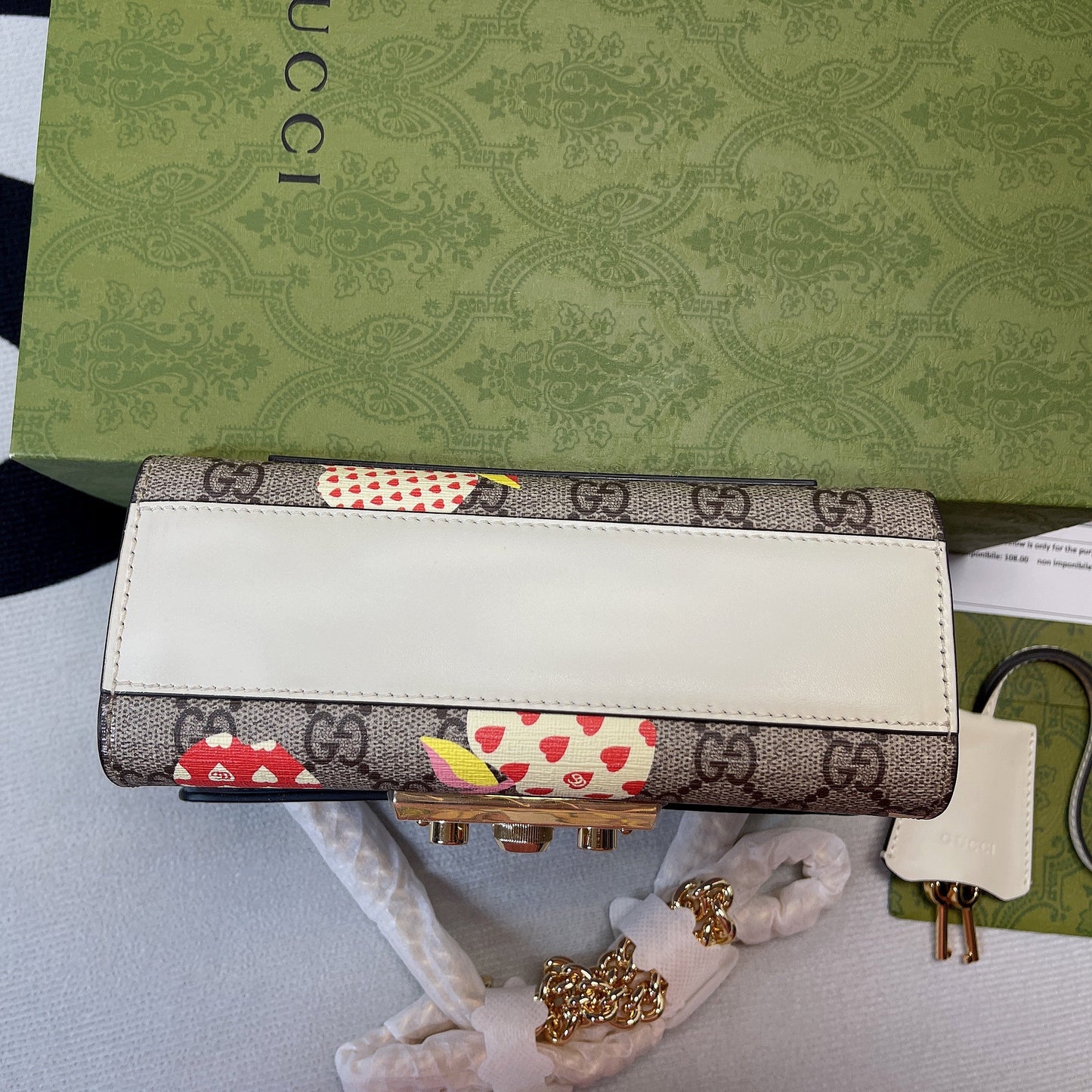 gg Padlock Small gg Strawberry Shoulder Bag Beige For Women, Women’s Bags 7.9in/20cm gg