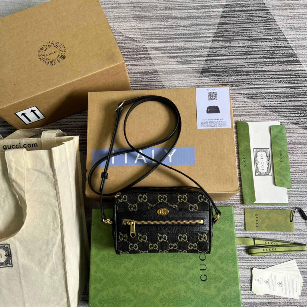 gg Ophidia Mini gg Bag Black And Ivory gg Denim Jacquard For Women 7in/17.5cm gg 517350 UN3BG 1274