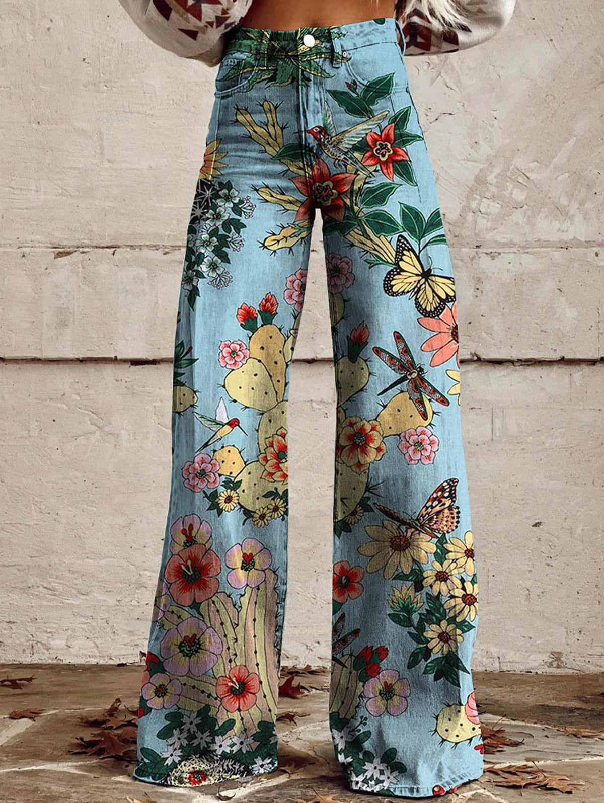 Daily High Rise Pattern Pocket Wide Leg Pants