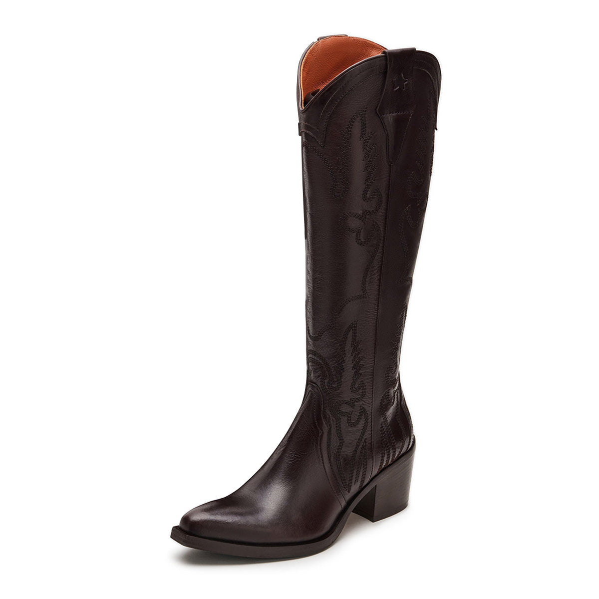 Dark Brown Pointed Toe Chunky Heel Knee-High Embroidered Cowgirl Boots