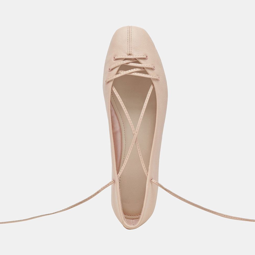 Beige Vegan Leather Round Toe Flat Lace-Up Comfy Ballet Shoes