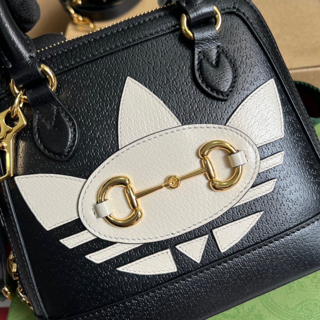 gg x Adidas Horsebit 1955 Mini Bag Black For Women, Women’s Bags 7.9in/20cm gg 677212 U3ZDG 8726