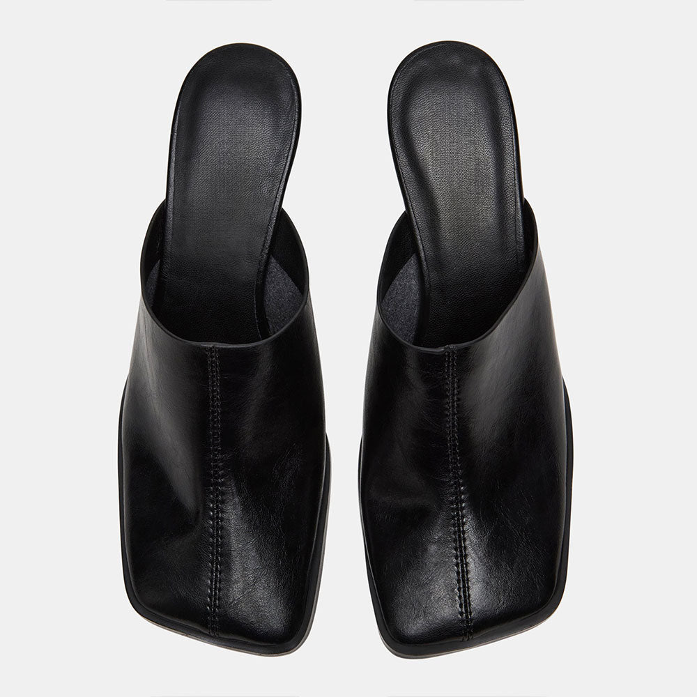 Elegant Black Square Toe Mid Flared Heel Women's Mules Shoes