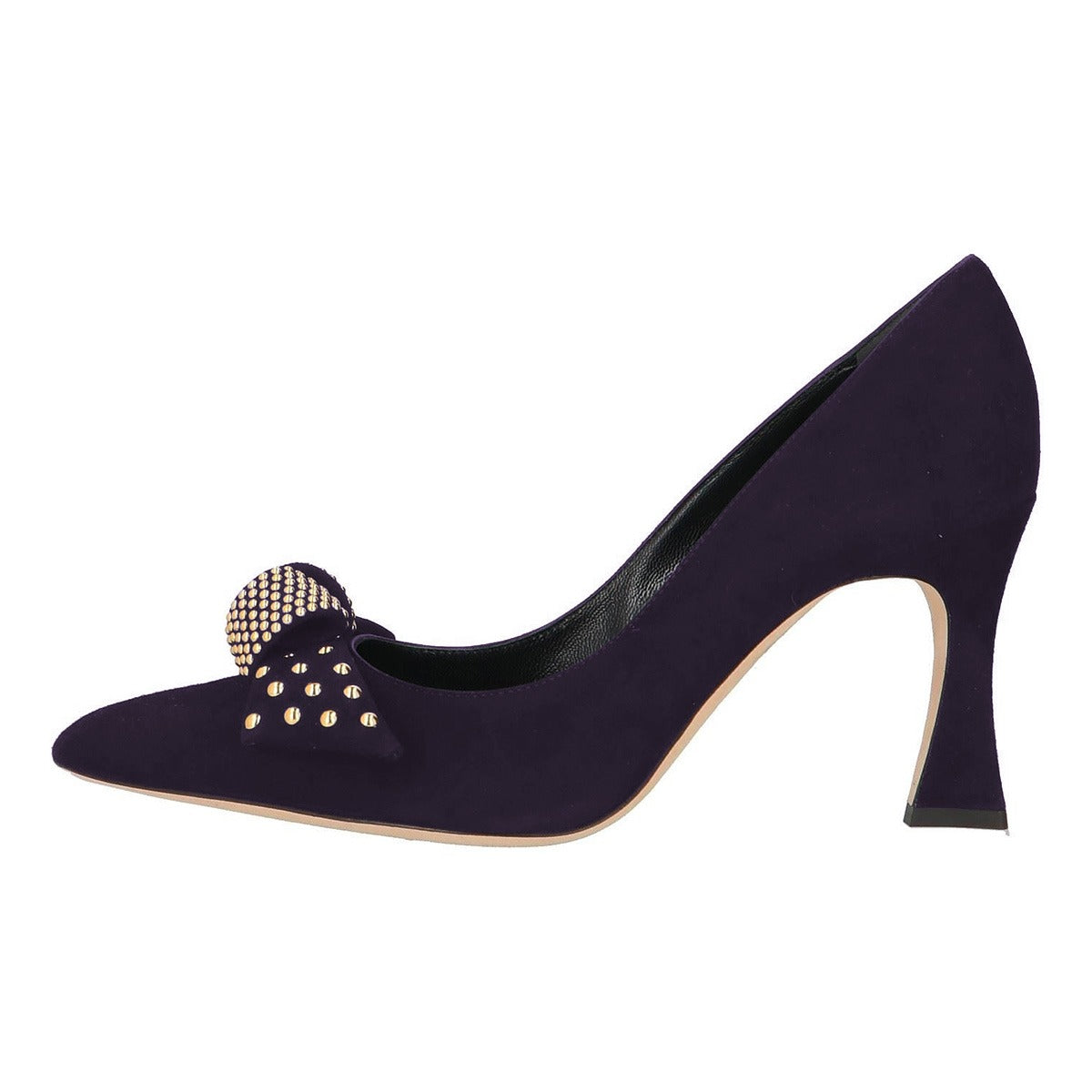 Dark Purple Studded Bow Pointed Toe Chunky Heel Pumps Shoes