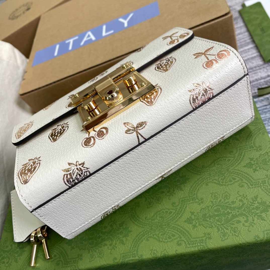gg Padlock Small gg Strawberry Shoulder Bag White For Women, Women’s Bags 7.9in/20cm gg