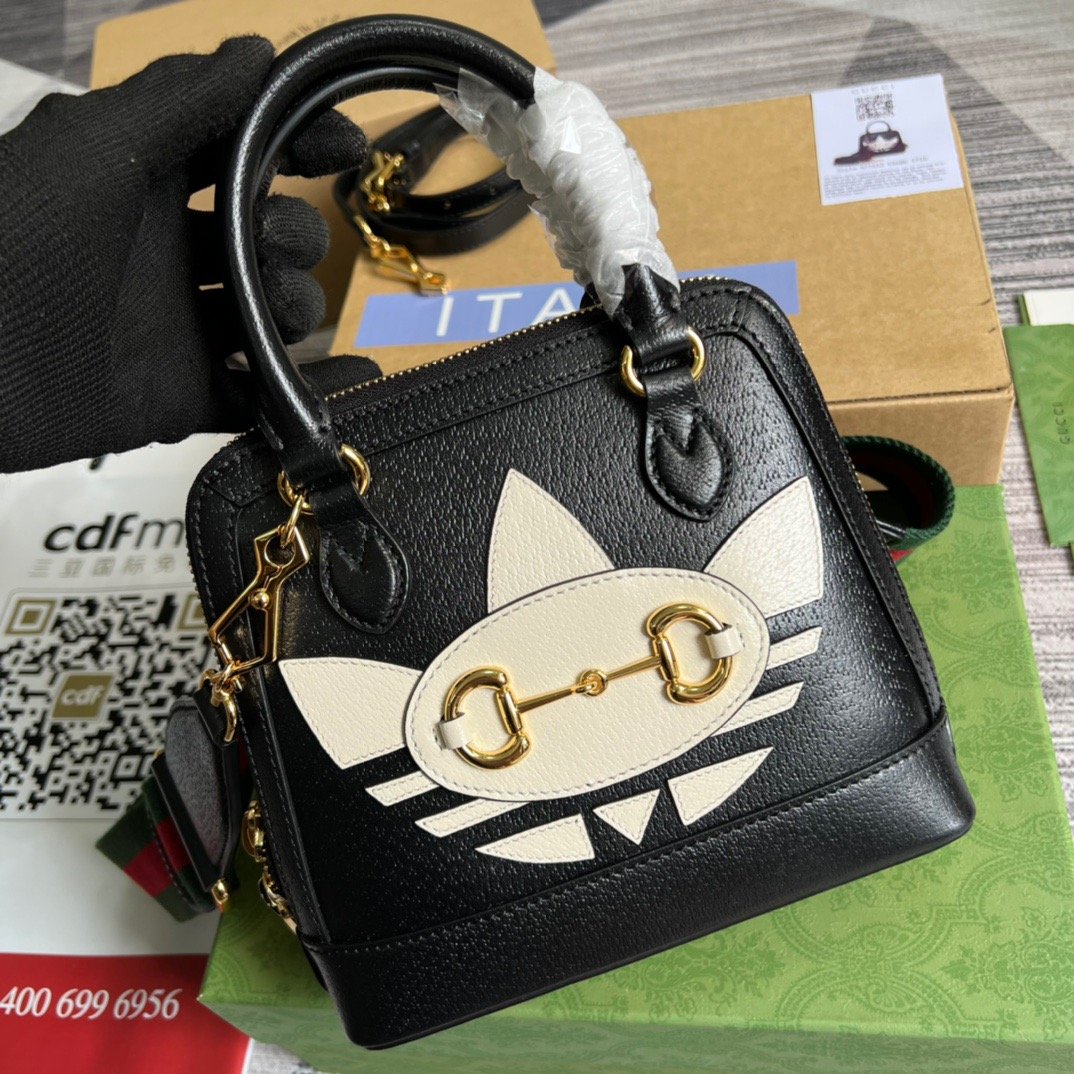 gg x Adidas Horsebit 1955 Mini Bag Black For Women, Women’s Bags 7.9in/20cm gg 677212 U3ZDG 8726