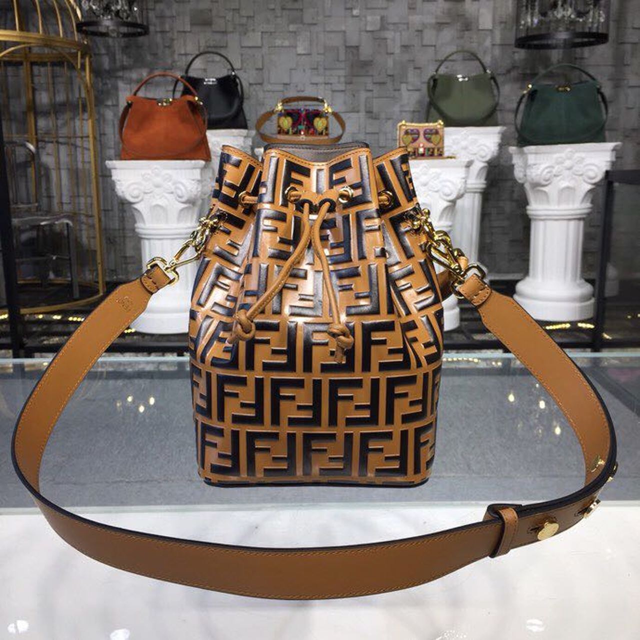 FI Mon Tresor Bucket Bag Brown For Women, Bags, Shoulder And Crossbody Bags 9in/23cm FF 8BT298