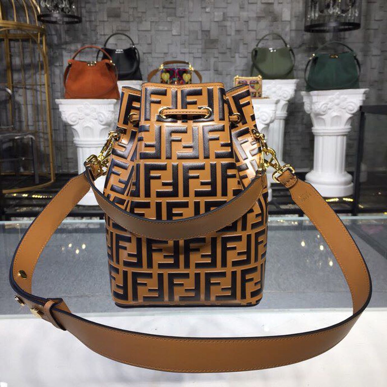 FI Mon Tresor Bucket Bag Brown For Women, Bags, Shoulder And Crossbody Bags 9in/23cm FF 8BT298