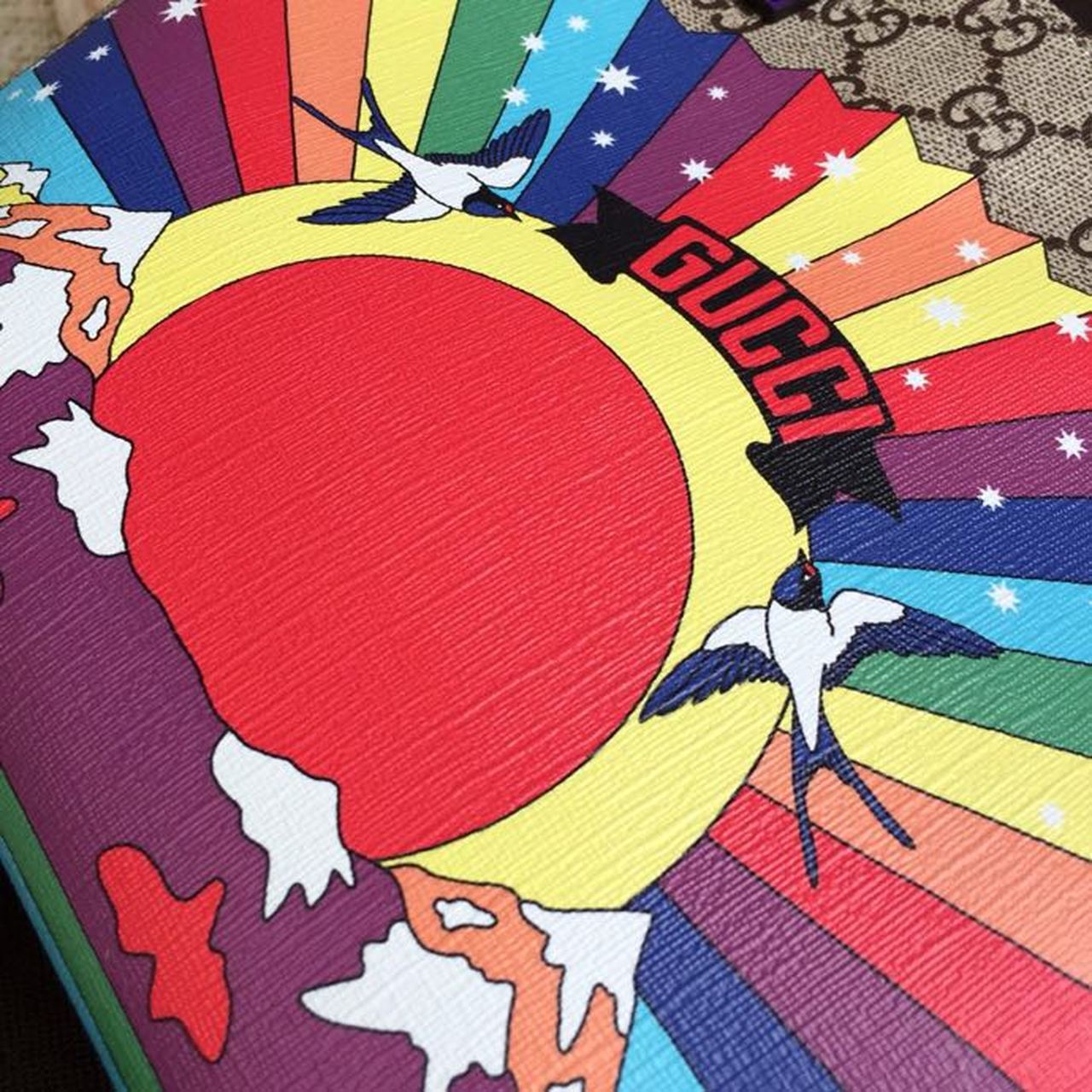 gg Children’s gg Supreme Rainbow Birds Tote Bag gg Supreme Canvas Brown/Multicolor For Children’s 8in/20cm gg 410812