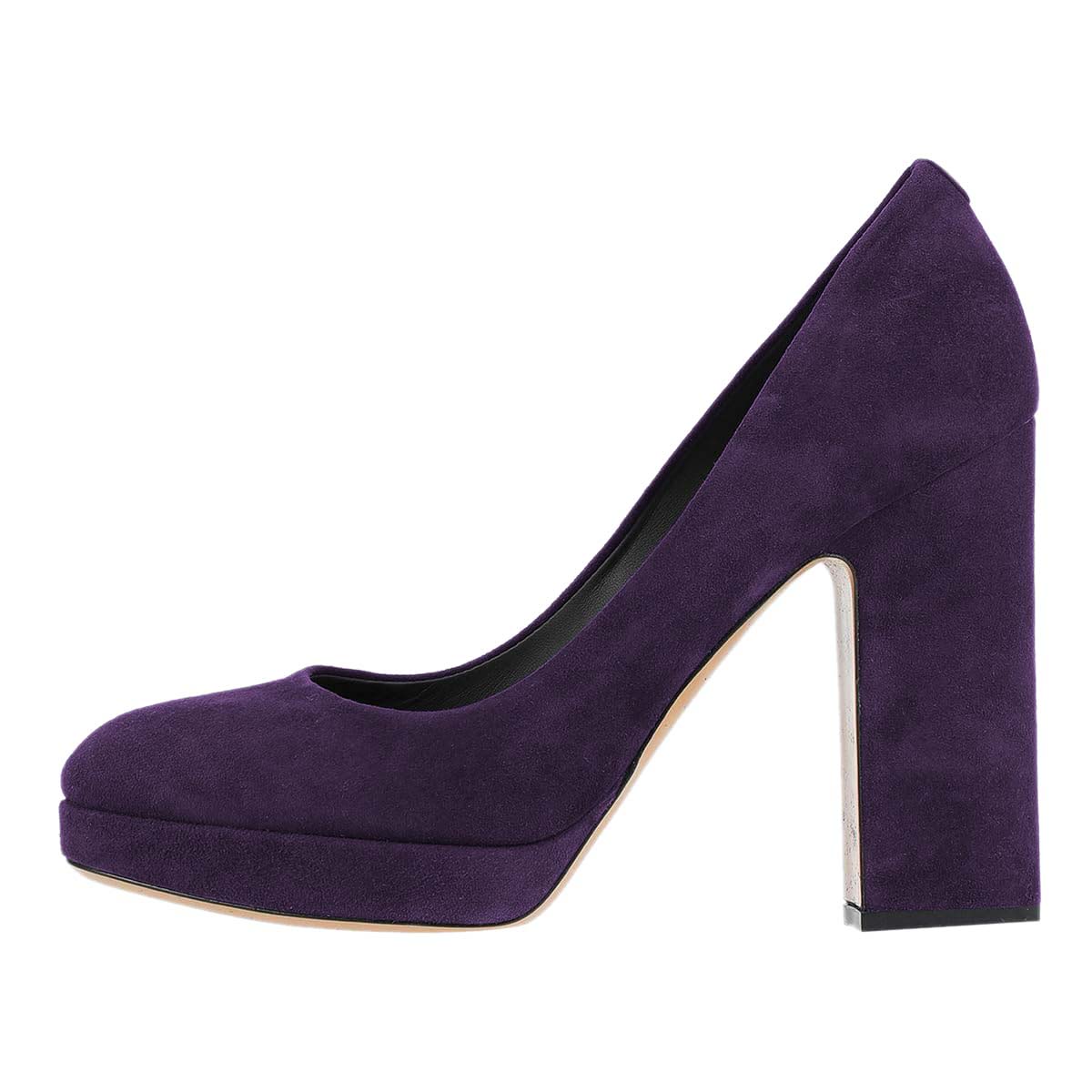 Dark Purple Vegan Suede Round Toe Chunky Heel Platform Pumps Shoes