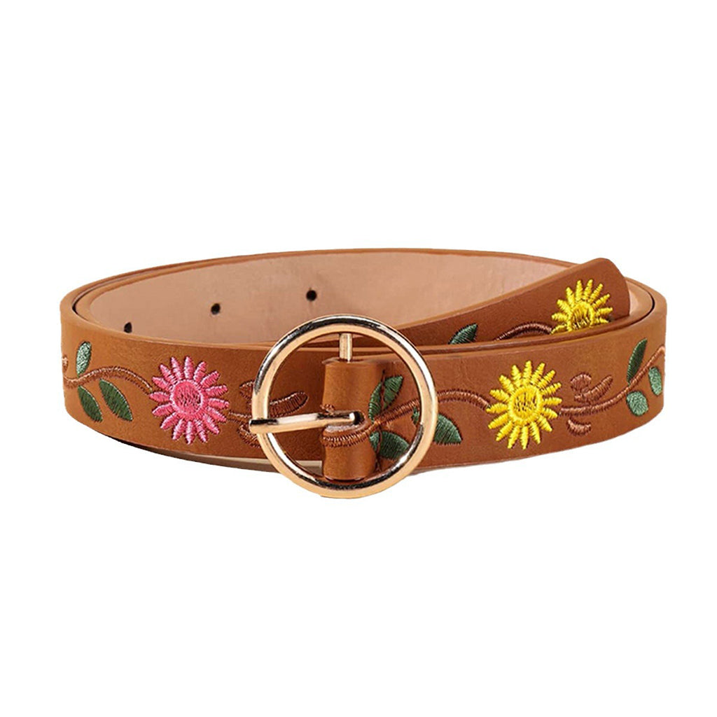 Ethnic Floral Leaf Pattern Embroidered Buckle Belt