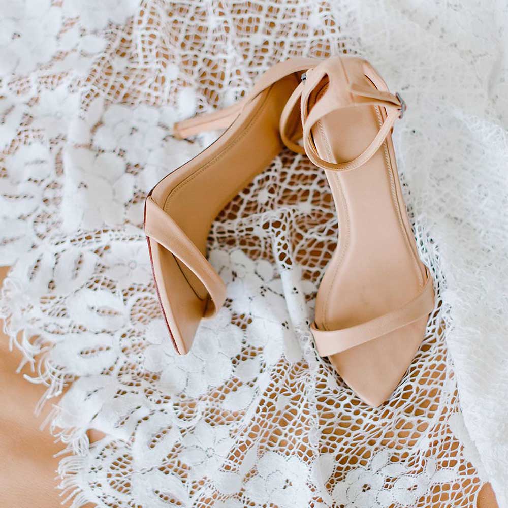 Beige Pointed Toe 3'' Stiletto Heel Buckled Ankle Strap Sandals