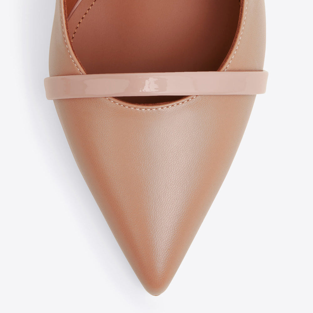 Beige Vegan Leather Closed Toe Kitten Heel Slingback Pumps