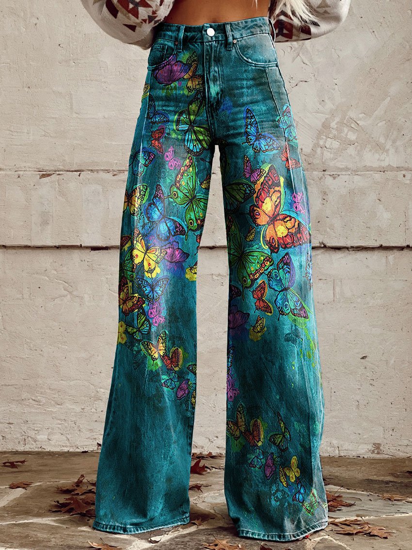 Daily High Rise Pattern Pocket Wide Leg Pants