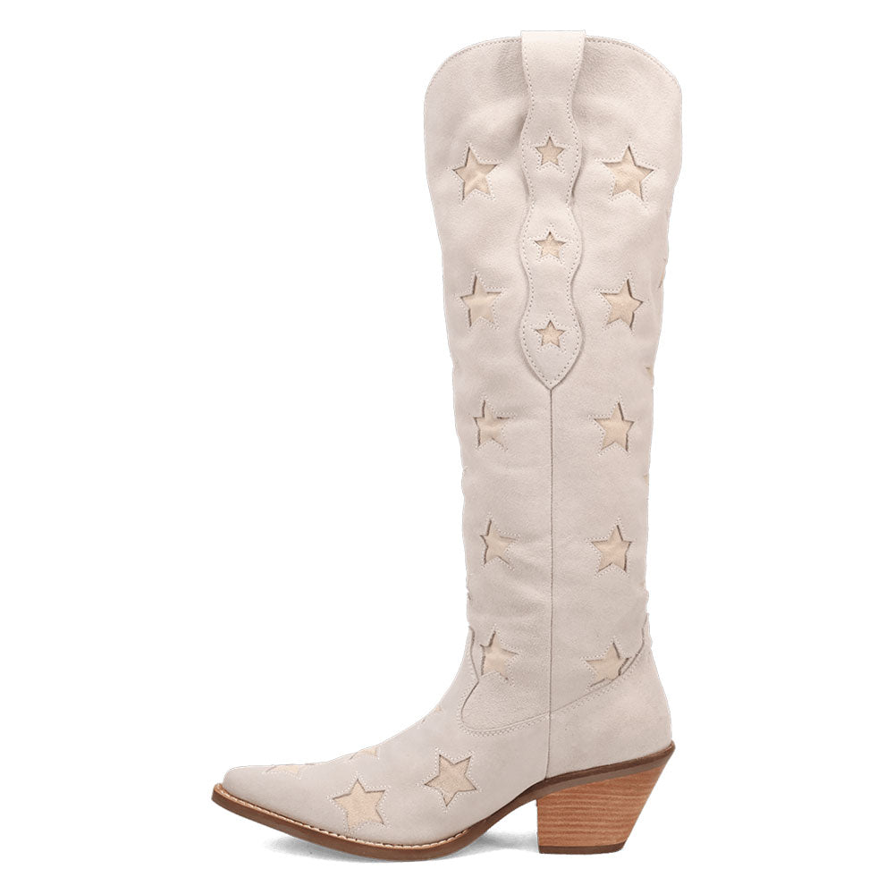 Beige Snip Toe Chunky Heel Fringe Knee-High Cowboy Boots for Women