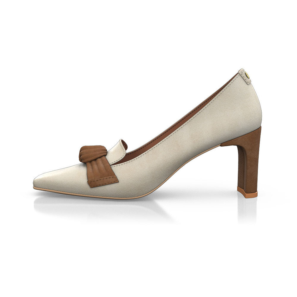 Beige Square Toe 3'' Block Heel Elegant Pumps with Bow