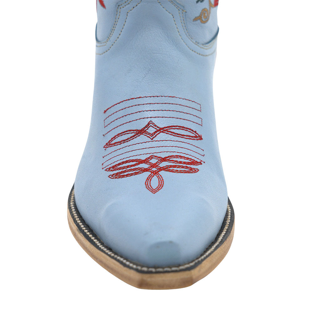 Embroidered Floral Snip Toe Mid-Calf Light Blue Cowgirl Boots