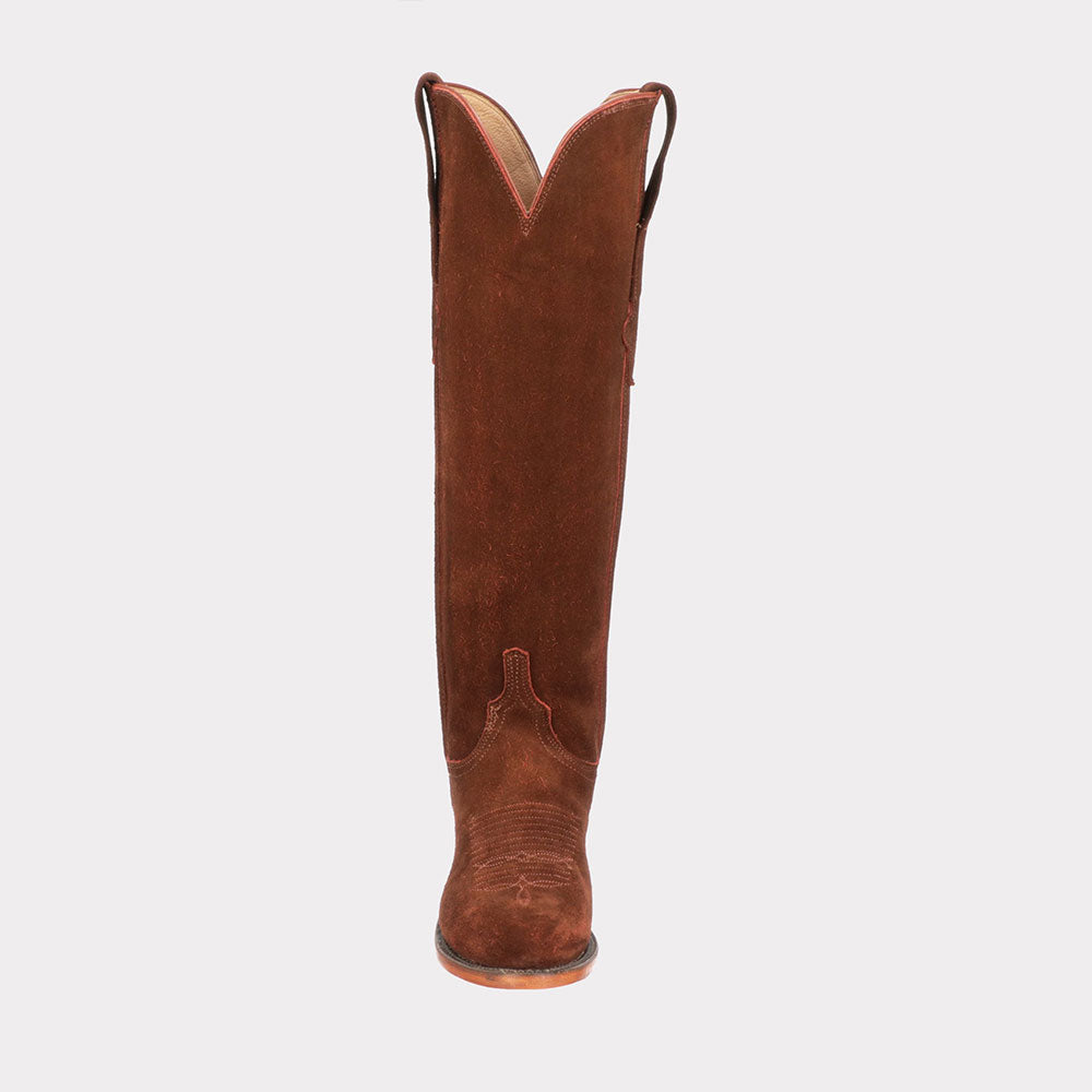 Embroidered Knee-High Block Heel Brown Cowboy Boots for Women