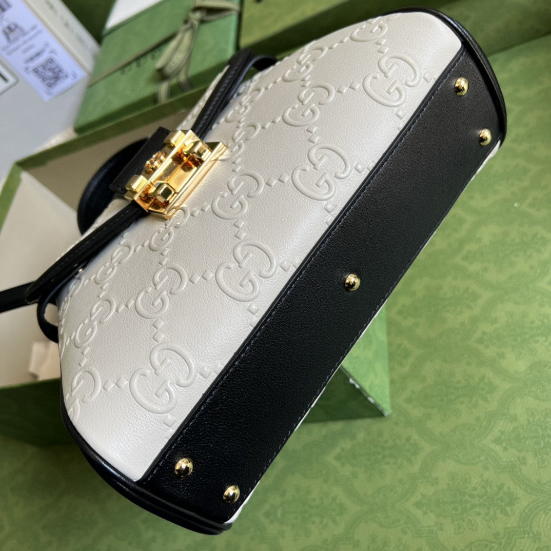 gg Small Top Handle Bag White Debossed gg White For Women 11in/29cm 675791 UD9AX 9099