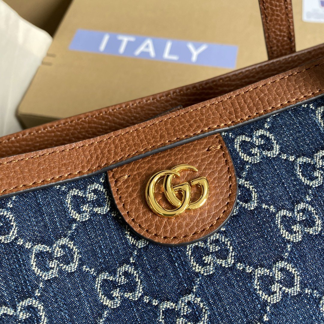 gg Ophidia gg Medium Tote Dark Blue And Ivory Eco Washed Organic gg Jacquard Denim For Women 15in/38cm gg 631685 2KQgg 8375