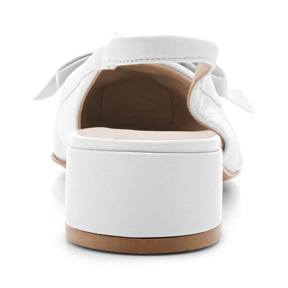 Elegant White Bow Decor Square Toe Block Heel Slingback Pumps