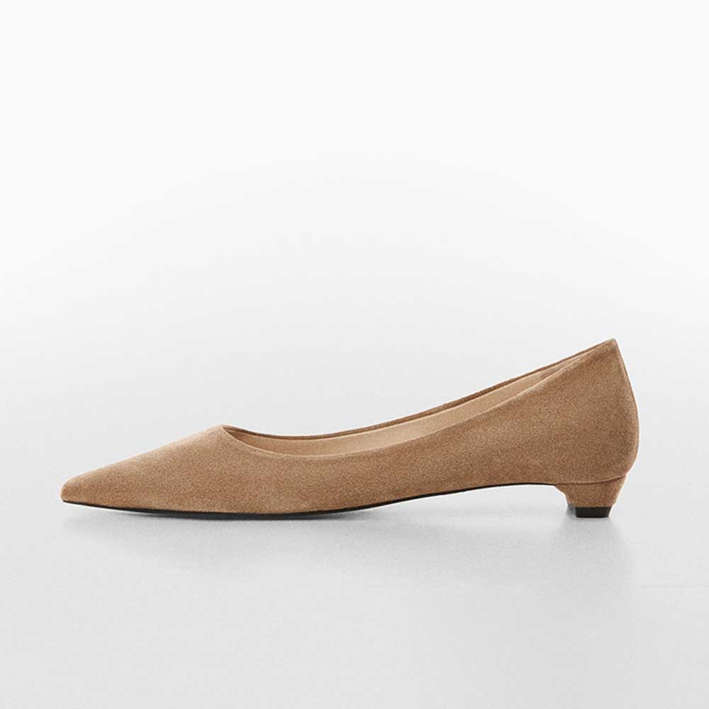 Beige Faux Suede Snip Toe Block Heel Slip-On Formal Pumps