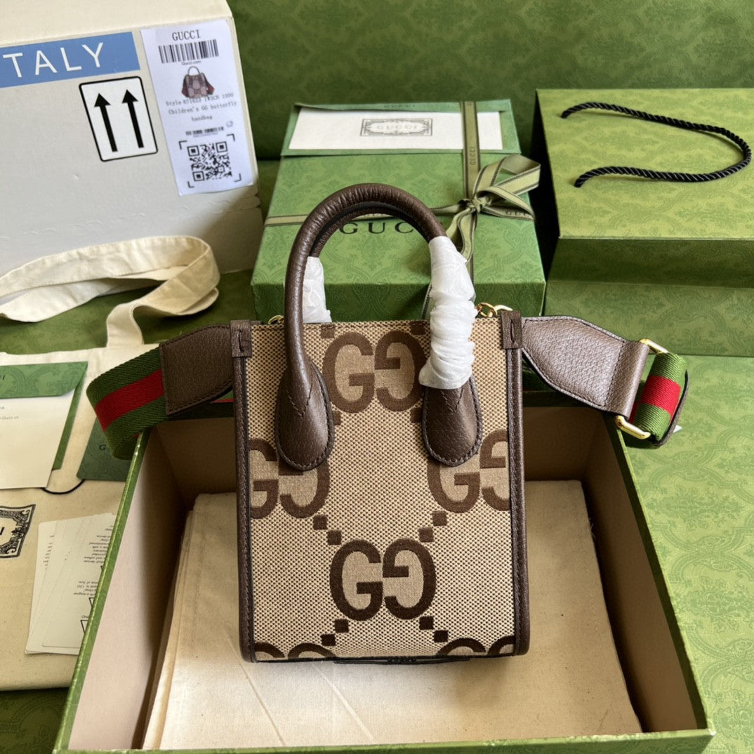 gg Jumbo gg Mini Tote Bag Camel And Ebony Jumbo Canvas For Women 8in/20cm 699406 UKMDG 2570